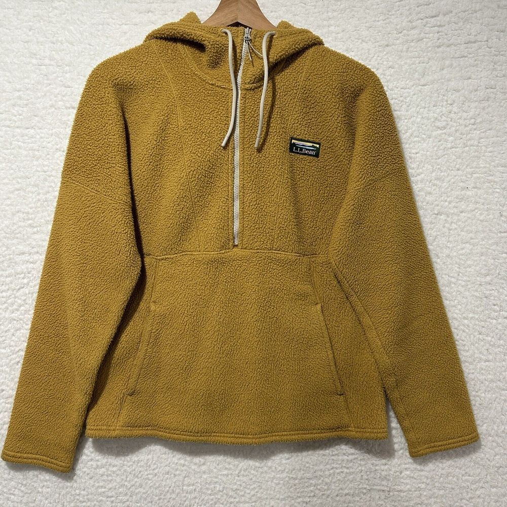 L.L. Bean Womens Mustard Yellow Katahdin Fleece Half-Zip Hoodie Sweatshirt Sz XS